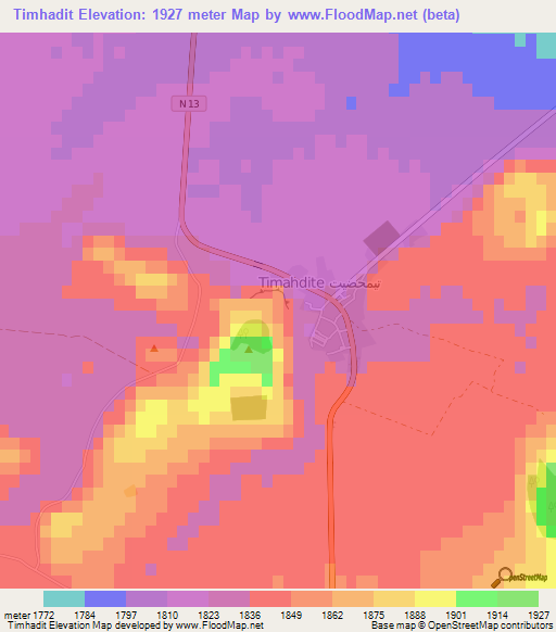 Timhadit,Morocco Elevation Map