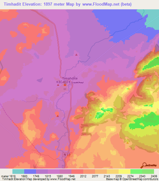 Timhadit,Morocco Elevation Map