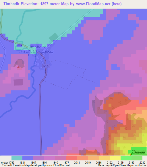 Timhadit,Morocco Elevation Map