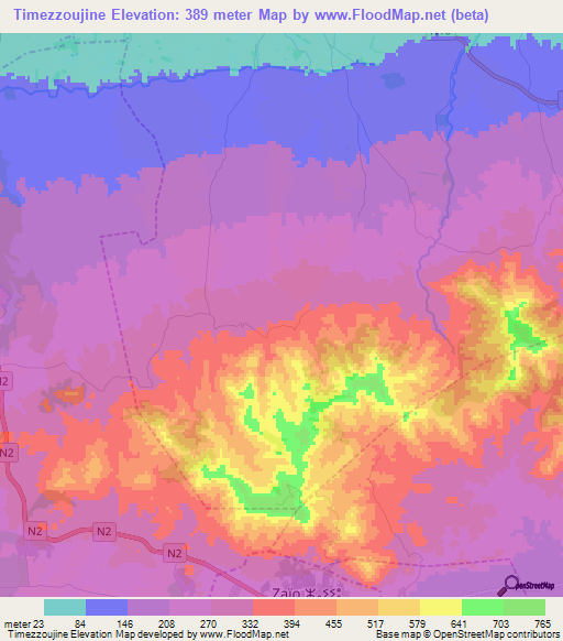 Timezzoujine,Morocco Elevation Map