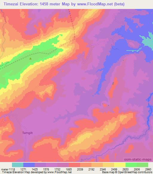 Timezai,Morocco Elevation Map