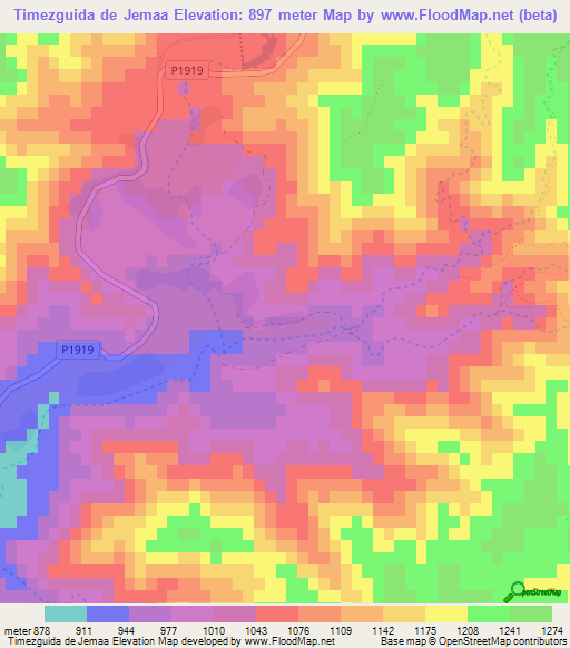 Timezguida de Jemaa,Morocco Elevation Map