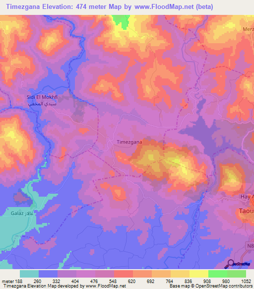 Timezgana,Morocco Elevation Map