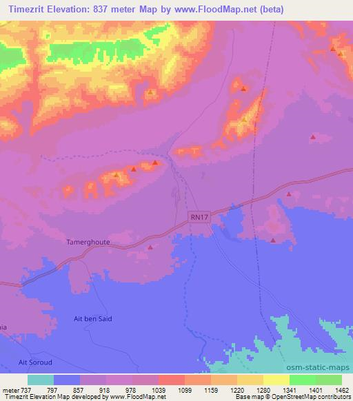 Timezrit,Morocco Elevation Map