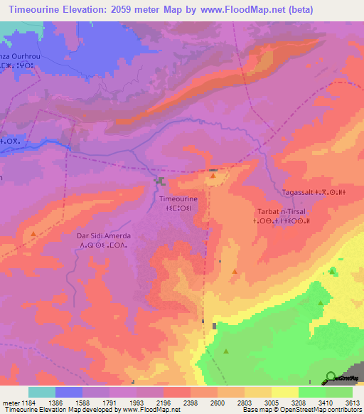 Timeourine,Morocco Elevation Map