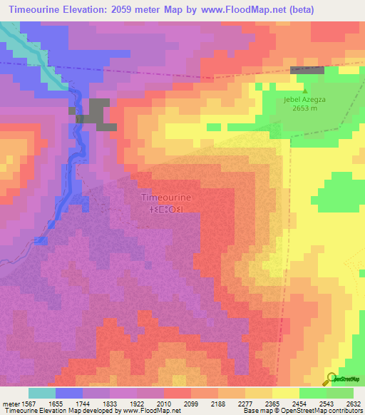 Timeourine,Morocco Elevation Map