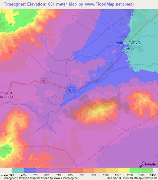 Timedghert,Morocco Elevation Map