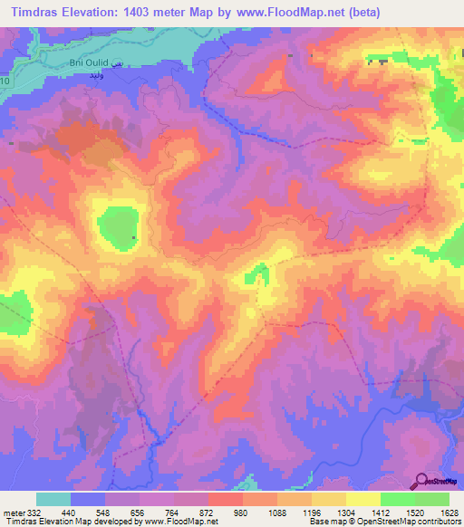 Timdras,Morocco Elevation Map