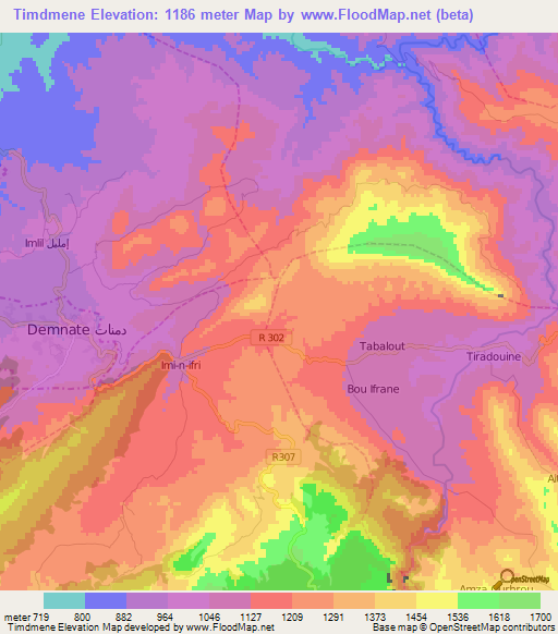 Timdmene,Morocco Elevation Map