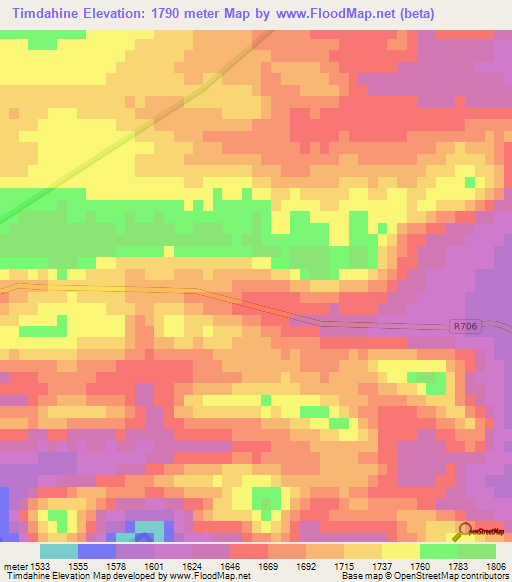 Timdahine,Morocco Elevation Map