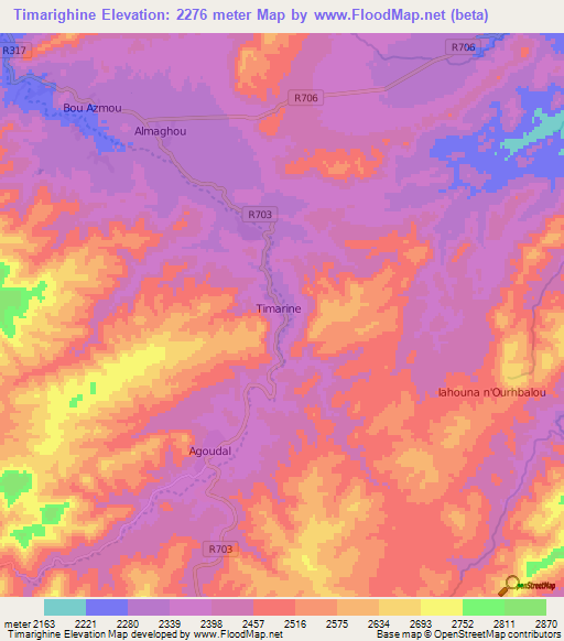 Timarighine,Morocco Elevation Map