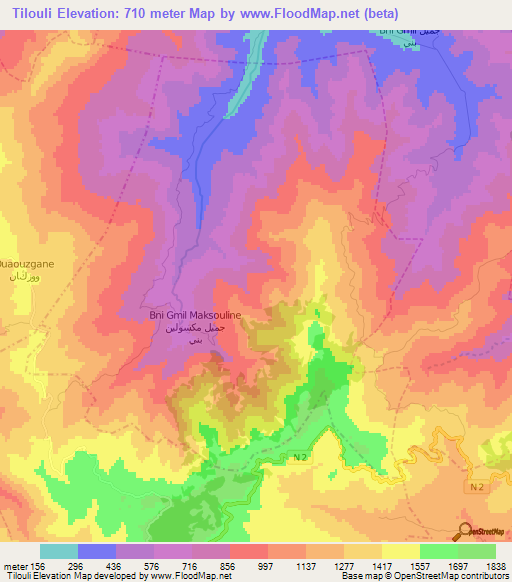 Tilouli,Morocco Elevation Map