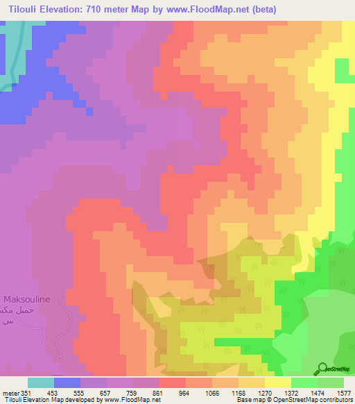 Tilouli,Morocco Elevation Map