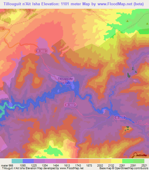 Tillouguit n'Ait Isha,Morocco Elevation Map