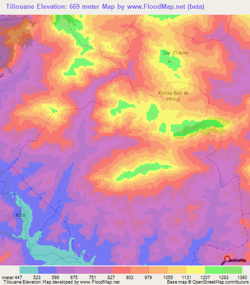 Tiliouane,Morocco Elevation Map