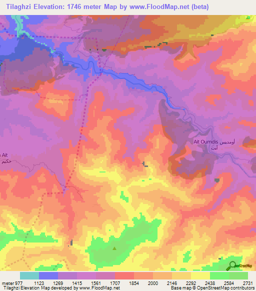 Tilaghzi,Morocco Elevation Map