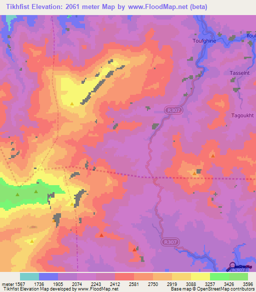 Tikhfist,Morocco Elevation Map