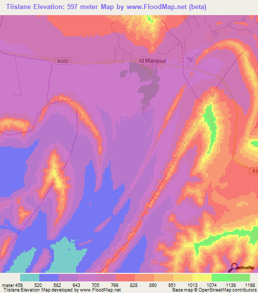 Tiislane,Morocco Elevation Map