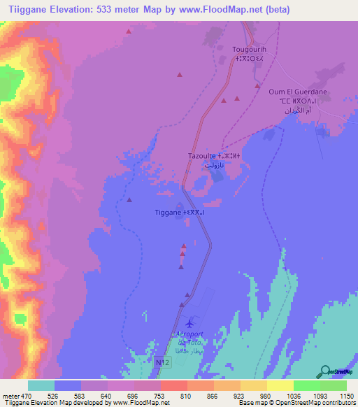 Tiiggane,Morocco Elevation Map