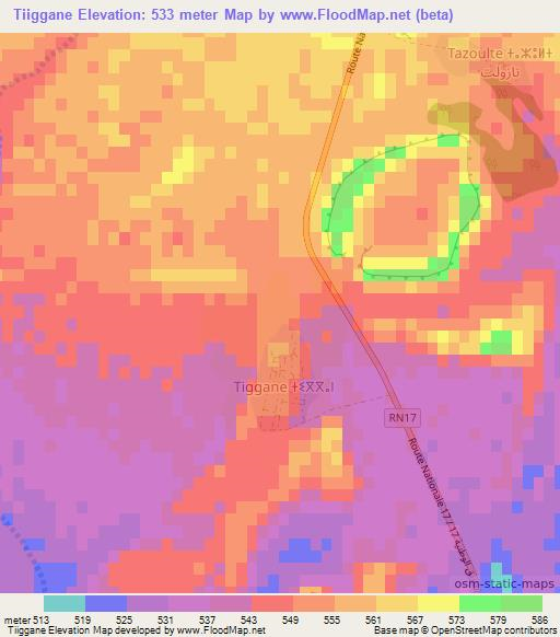 Tiiggane,Morocco Elevation Map