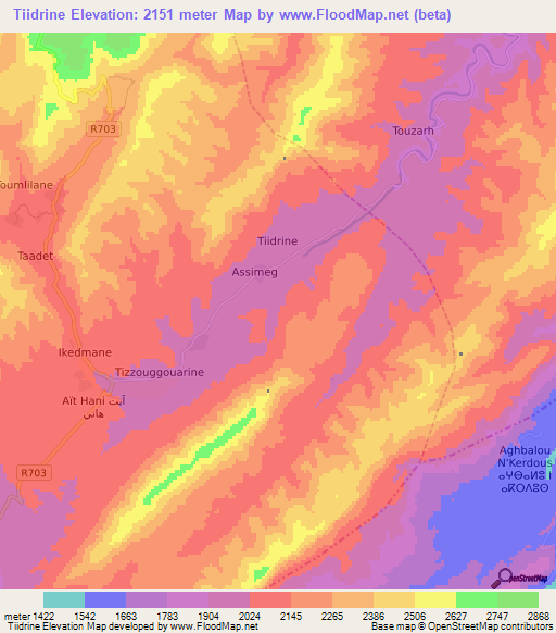 Tiidrine,Morocco Elevation Map