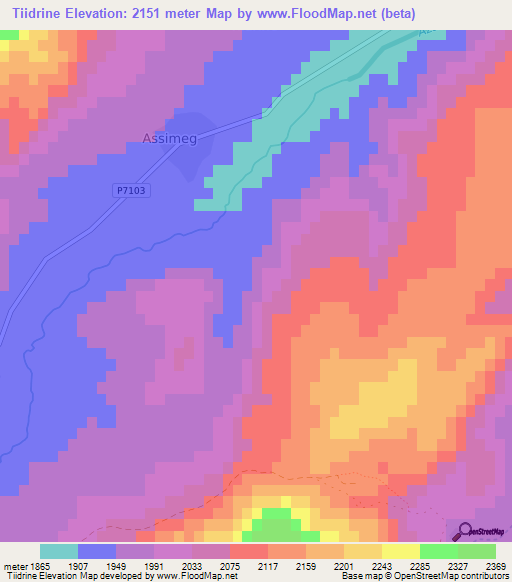 Tiidrine,Morocco Elevation Map