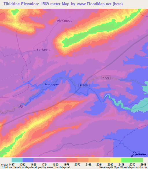 Tihidrine,Morocco Elevation Map