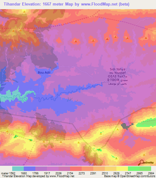 Tihandar,Morocco Elevation Map