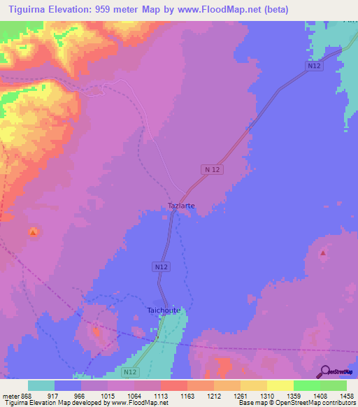 Tiguirna,Morocco Elevation Map