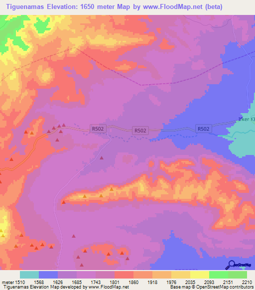 Tiguenamas,Morocco Elevation Map