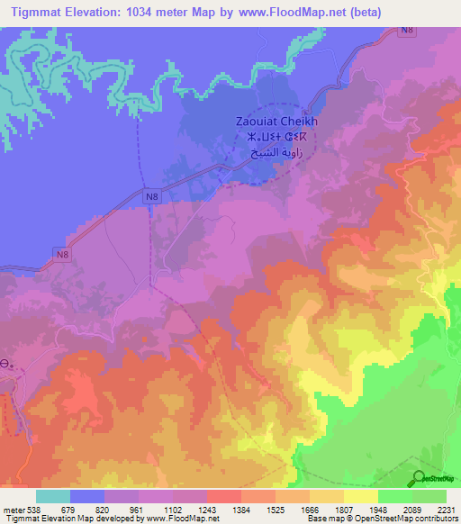 Tigmmat,Morocco Elevation Map