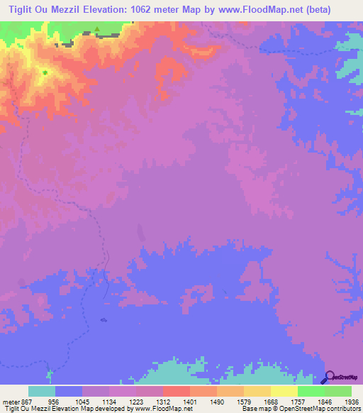 Tiglit Ou Mezzil,Morocco Elevation Map