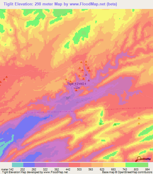 Tiglit,Morocco Elevation Map