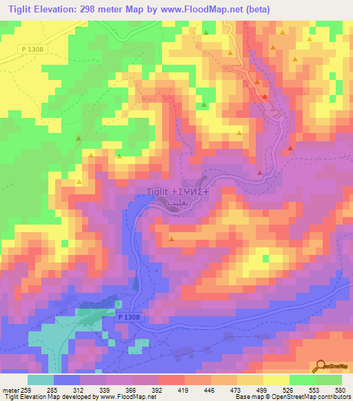 Tiglit,Morocco Elevation Map