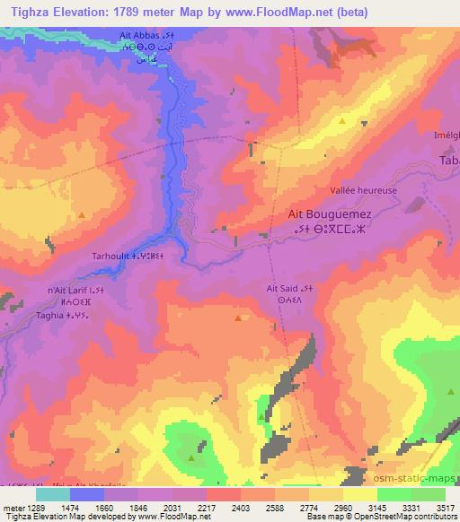 Tighza,Morocco Elevation Map