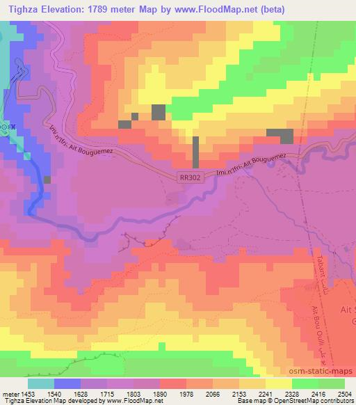 Tighza,Morocco Elevation Map