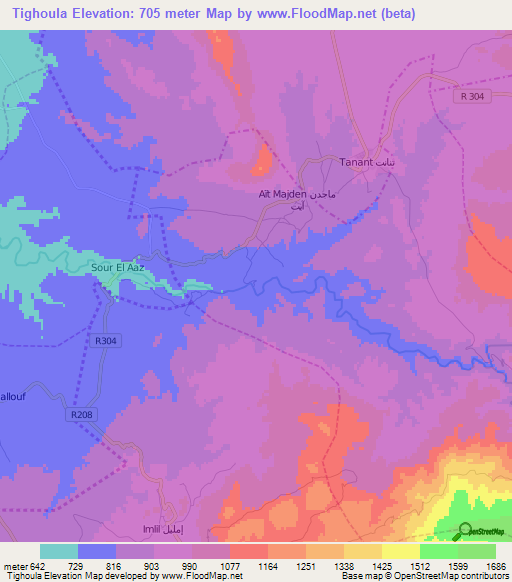 Tighoula,Morocco Elevation Map