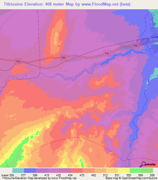 Tifziouine,Morocco Elevation Map