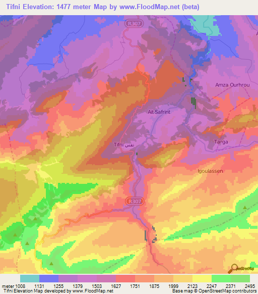 Tifni,Morocco Elevation Map