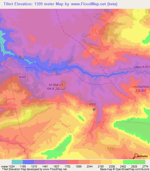 Tifert,Morocco Elevation Map