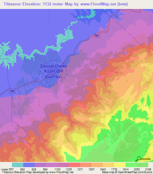 Tifassour,Morocco Elevation Map