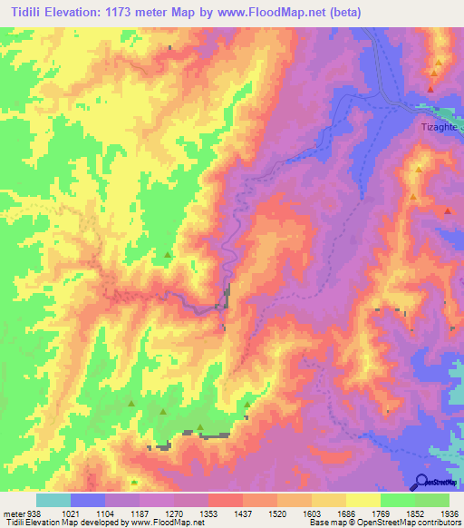 Tidili,Morocco Elevation Map