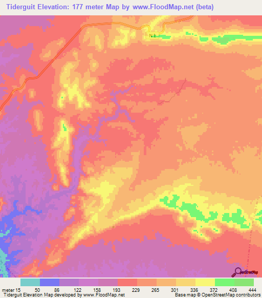 Tiderguit,Morocco Elevation Map