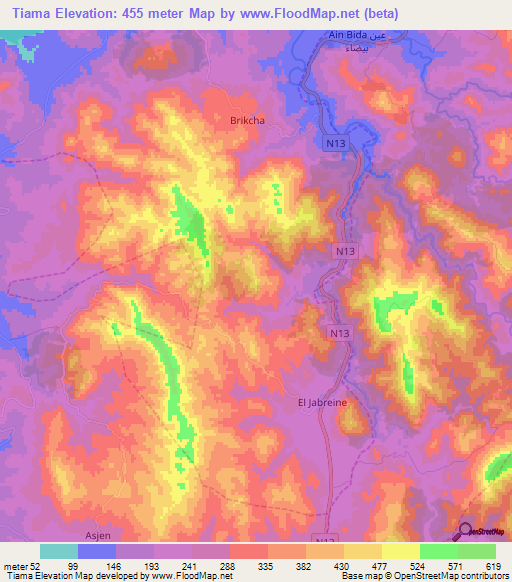 Tiama,Morocco Elevation Map