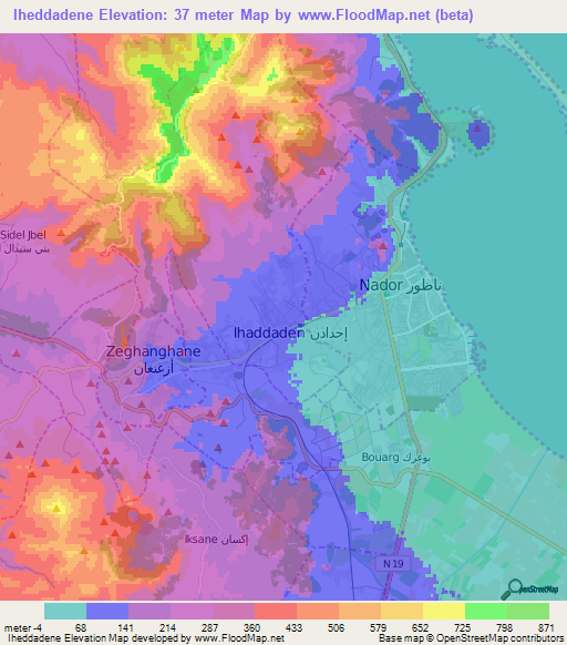 Iheddadene,Morocco Elevation Map