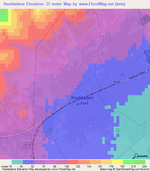 Iheddadene,Morocco Elevation Map