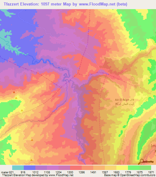 Tfazzert,Morocco Elevation Map