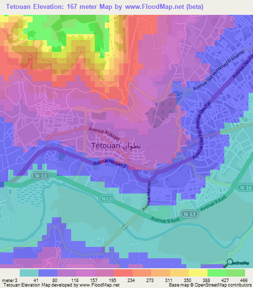 Tetouan,Morocco Elevation Map