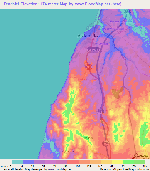 Tendafel,Morocco Elevation Map