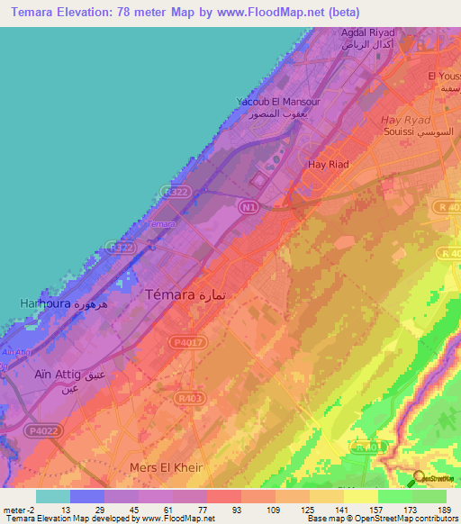 Temara,Morocco Elevation Map